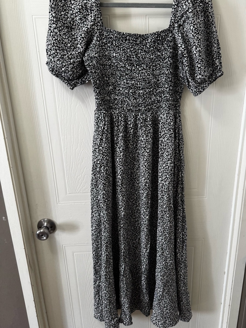 Madewell Black and White Floral Smocked Maxi Dress